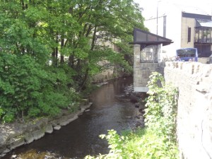 Bus stop over the river